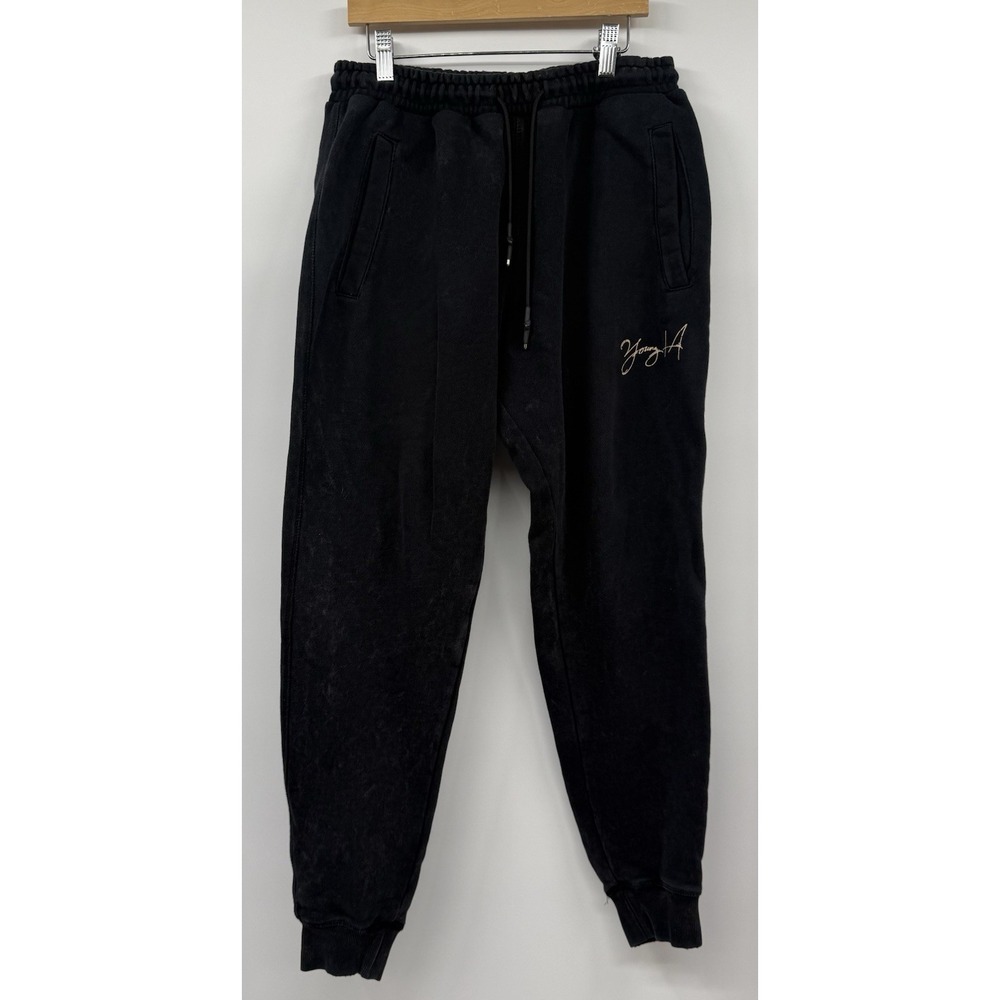 YOUNGLA NEVER GIVE UP Men Sweatpants Joggers SZ M Distressed Drawstring Thick